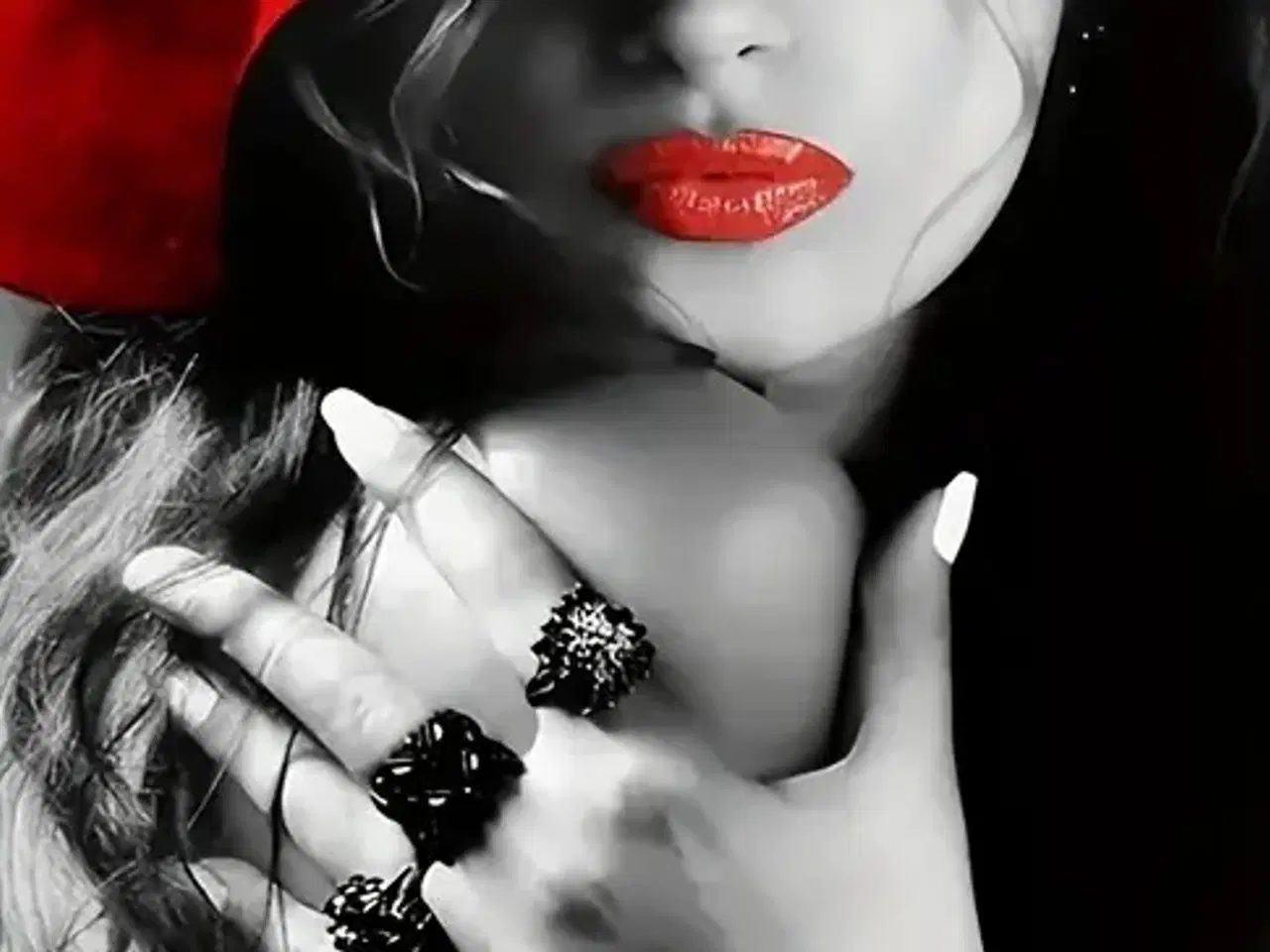 Billede 1 - * Lærredsmaleri/tryk; Røde læber og hat