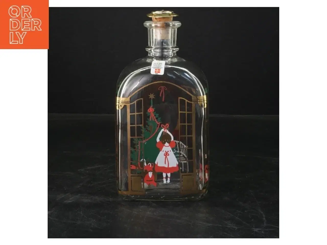 Billede 2 - Glasflaske med julemotiv fra Holmegaard (str. 19x9x7 cm)