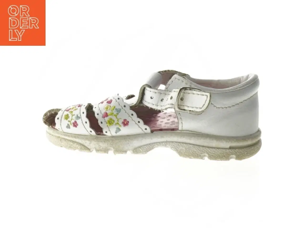 Billede 1 - Hvide børnesandaler med blomstermønster (str. 23 cm)