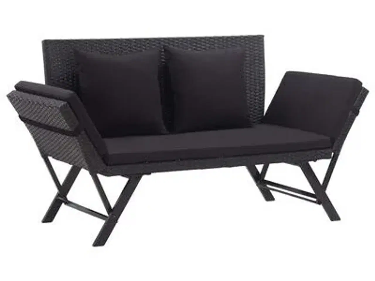 Billede 1 - vidaXL havebænk med hynder 176 cm polyrattan sort