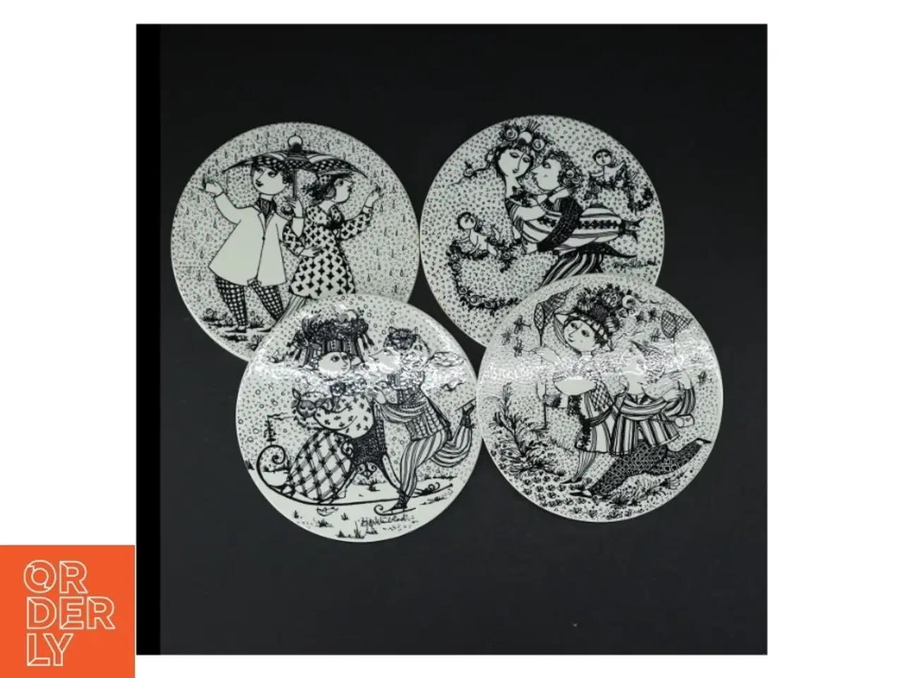 Billede 1 - Dekorative platter med illustrationer, Bjørn Wiinblad fra Nymølle (str. 4 styk. ø. 15 cm)