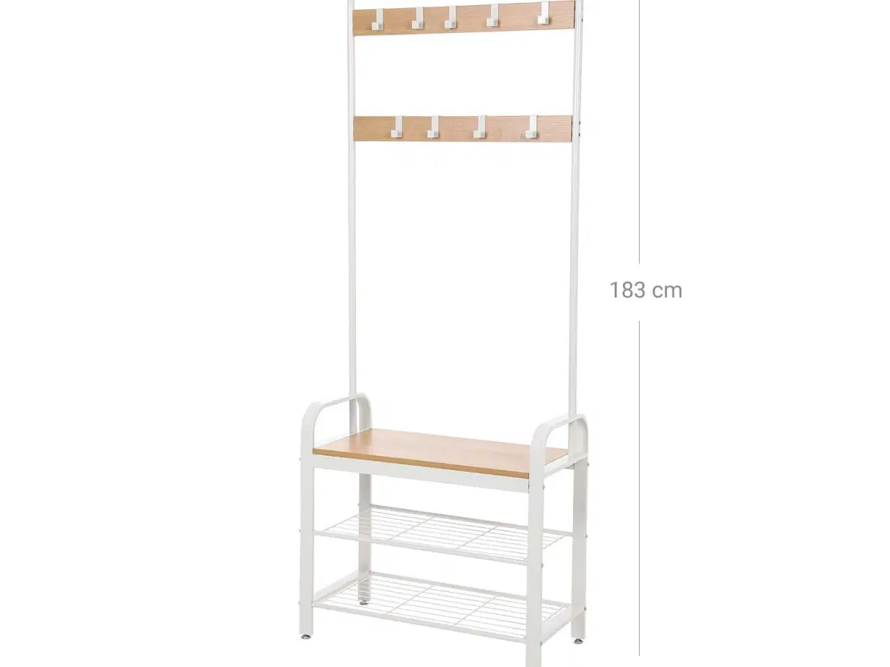 Billede 7 - Tøjstativ med bænk og skohylder 4-i-1, 72 × 33,7 × 183 cm, eg/creme, 9 aftagelige kroge og bøjlestang