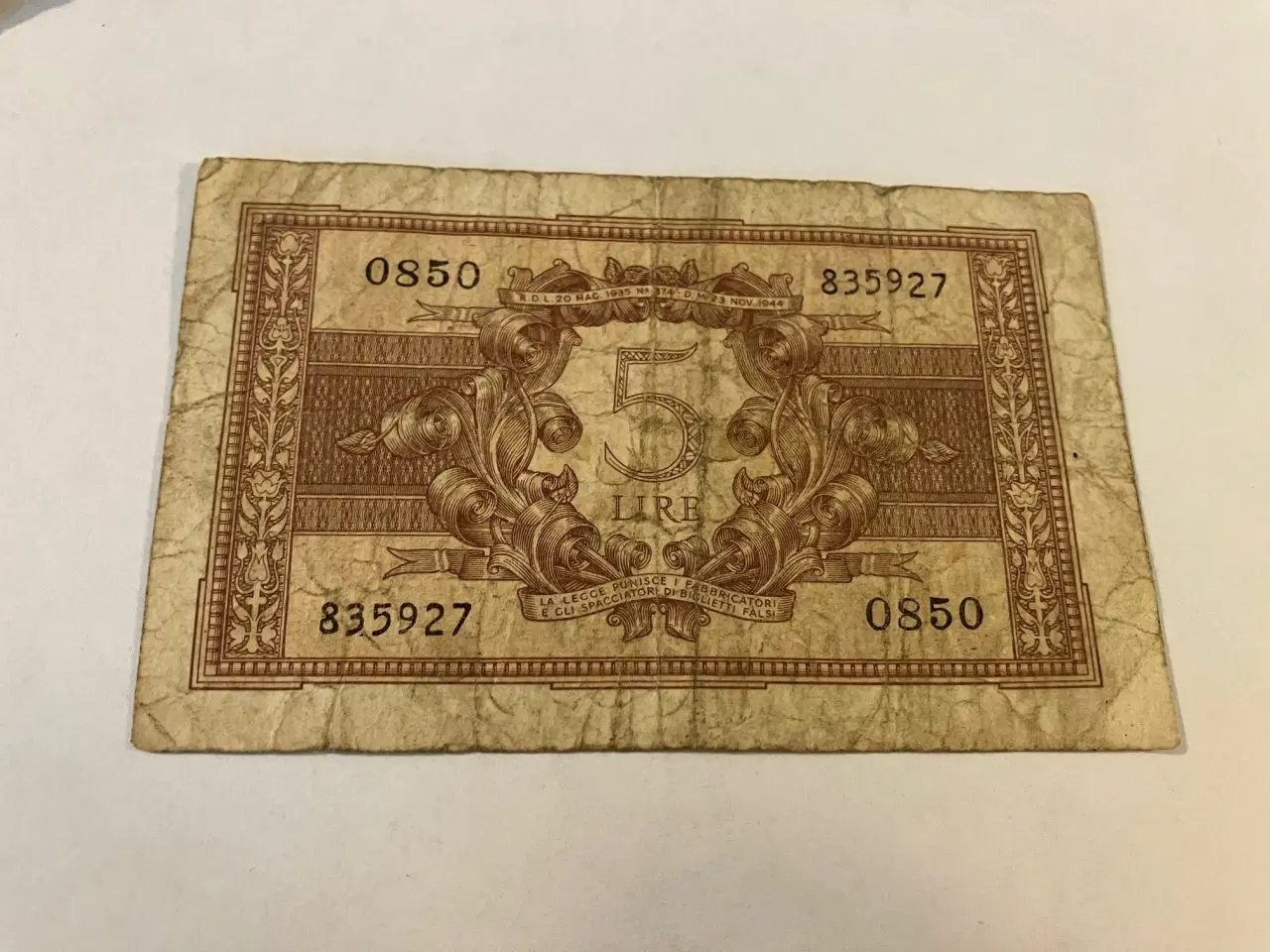 Billede 2 - 5 Lire 1944 Italy