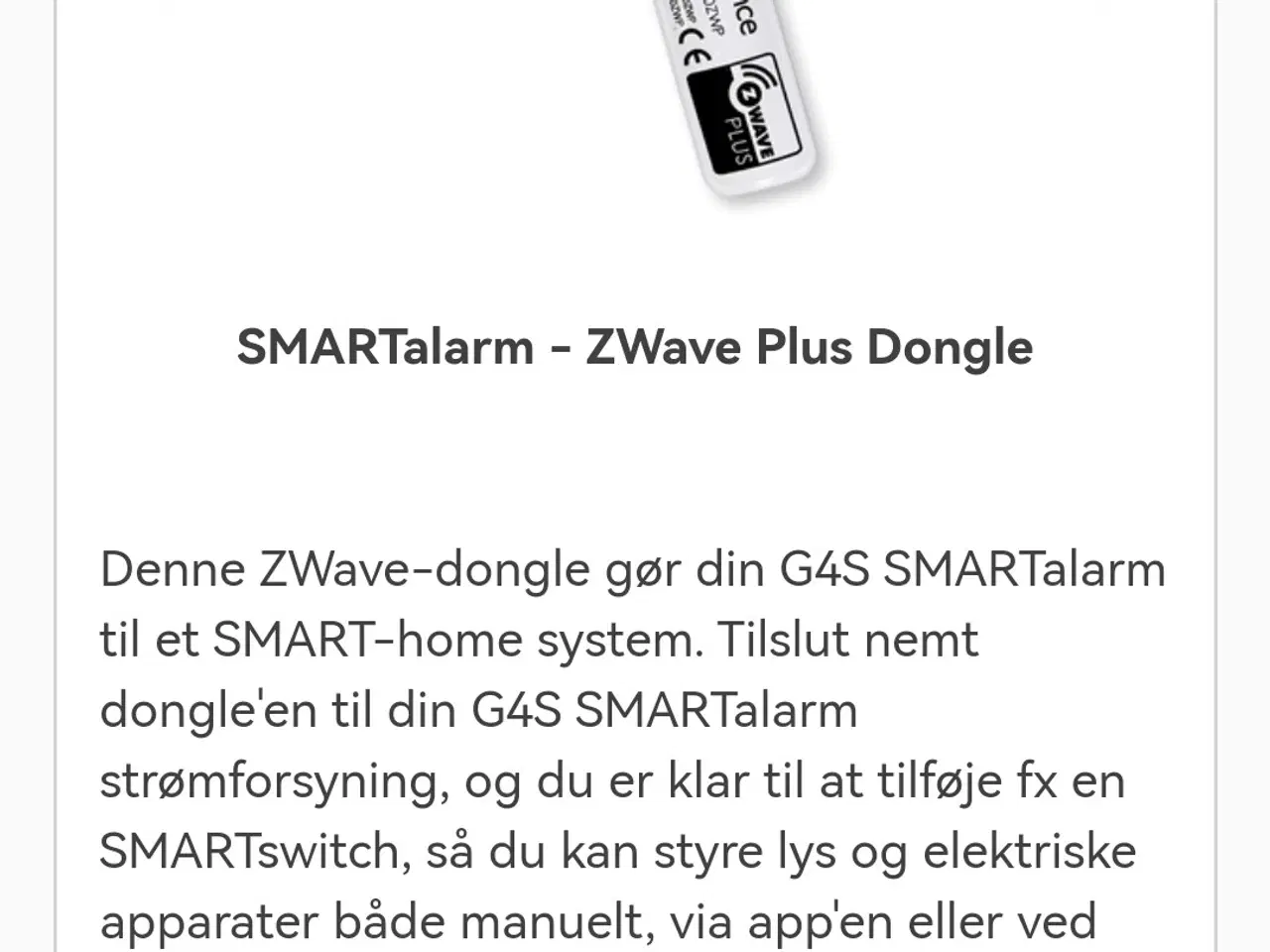 Billede 2 - ZWave Plus Dongle tilsluttes dit G4S Smartalarm