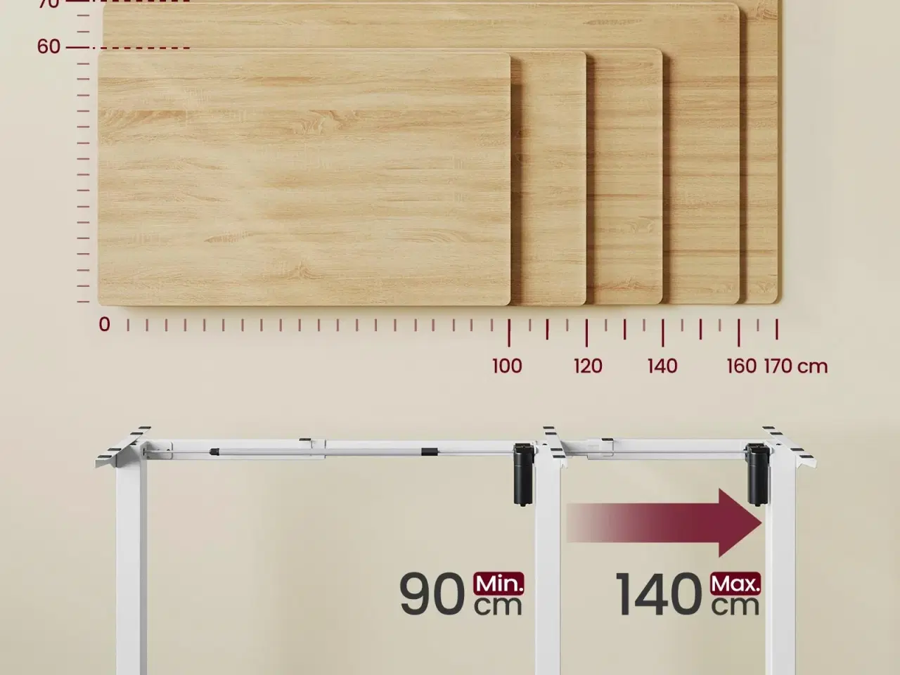 Billede 3 - Elektrisk hæve-sænke stel til skrivebord – mat hvid, 3 højdeminder, stå/sid-bord uden bordplade (LSD021W01)