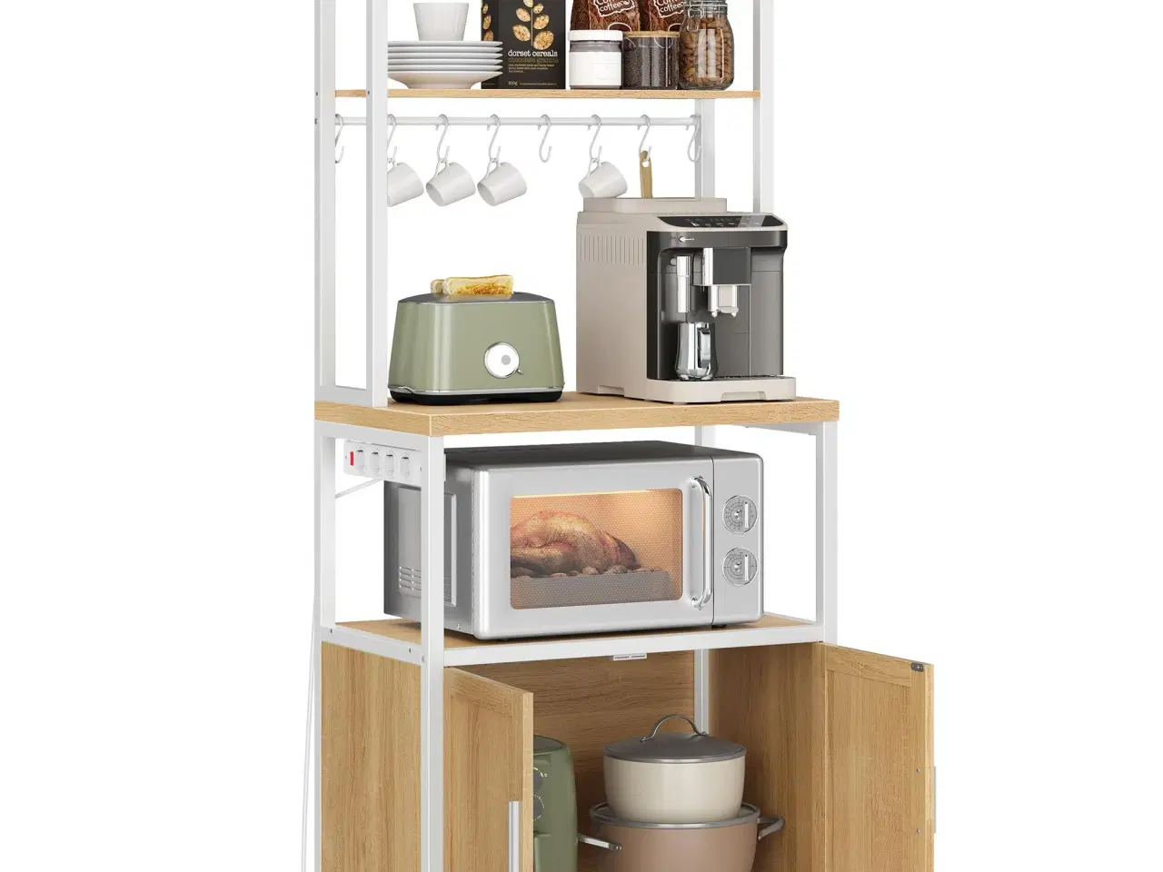 Billede 1 - Kaffebar med ladestation - køkkenreol med skab, gylden eg/hvid