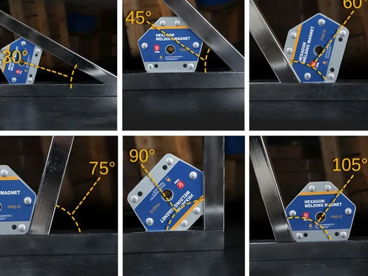 Billede 2 - 5 stk. Hexagon svejsemagnet FM2-S – 25 kg trækkraft (30° / 45° / 60°)