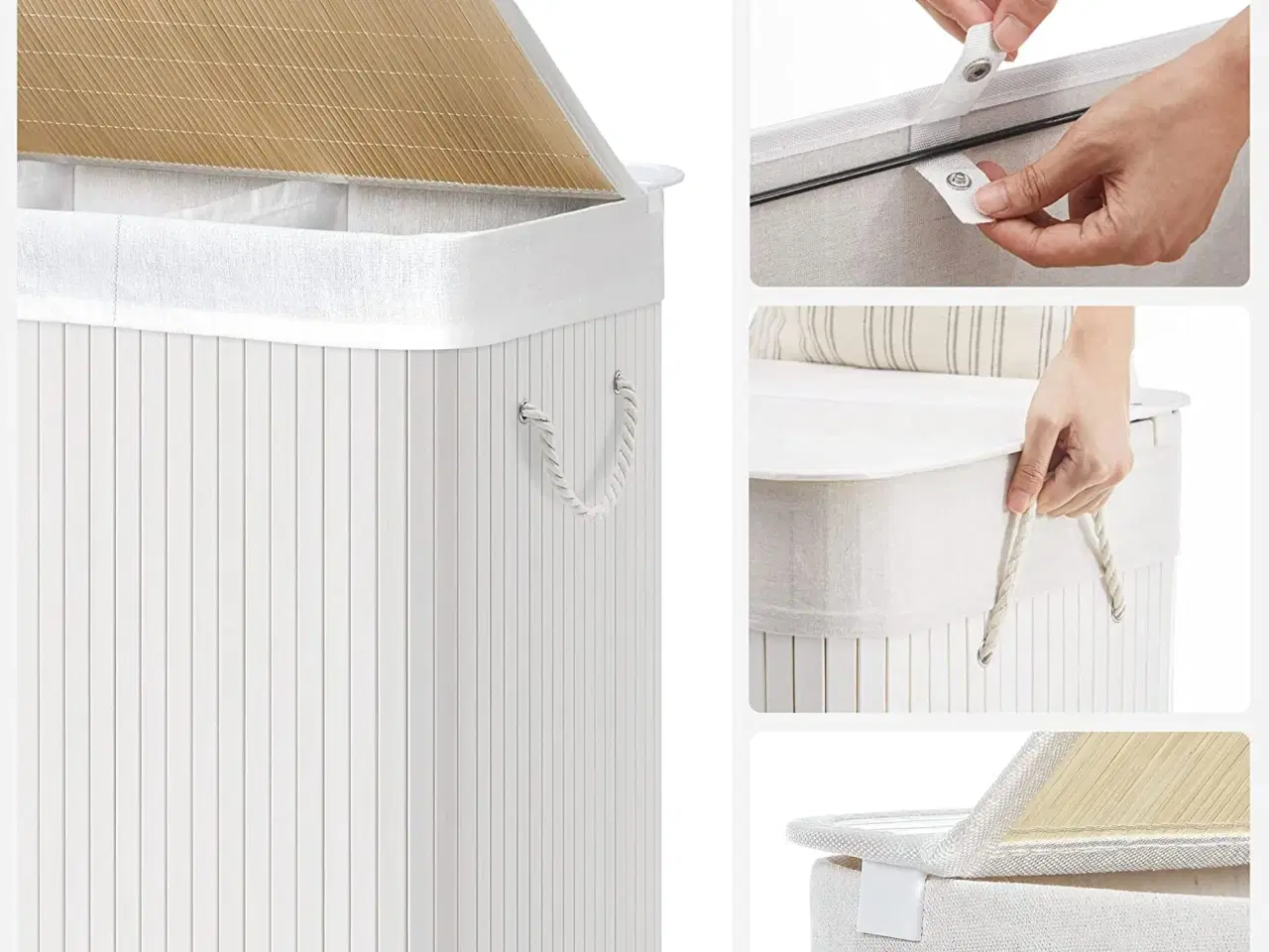 Billede 6 - Vasketøjskurv med låg 3 rum, 150 l, sammenklappelig, hvid