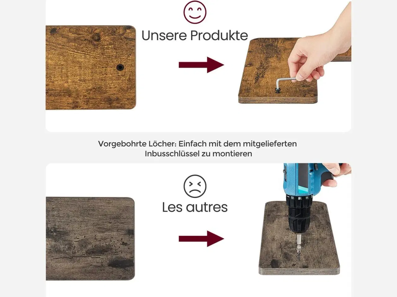 Billede 6 - Hjørnehylde væg L-formet, sæt med 2, rustik brun/sort