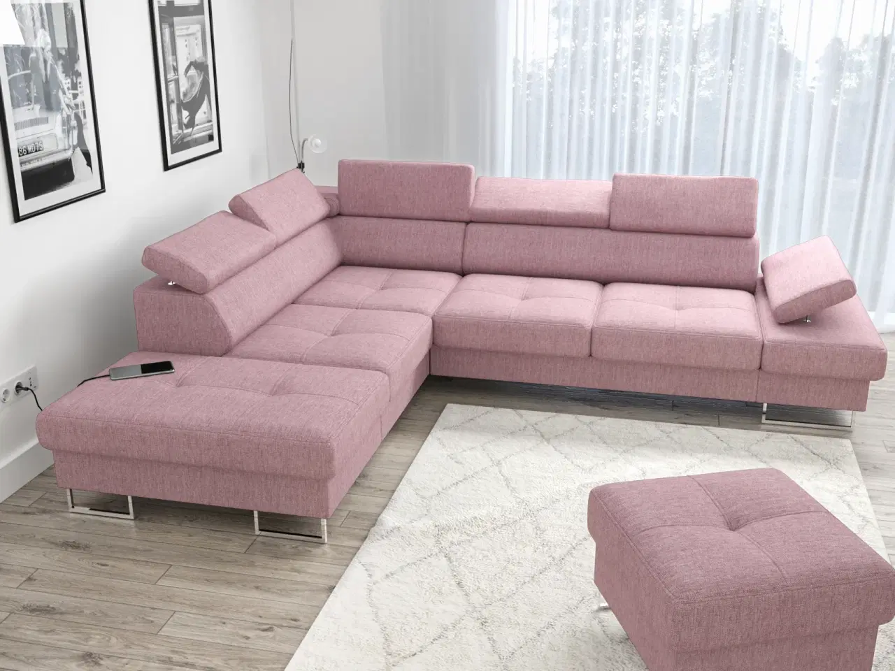 Billede 8 - GALAKSE HJØRNESOFA MED SOVEFUNKTION 225X280 Nuancer af pink HØJRE