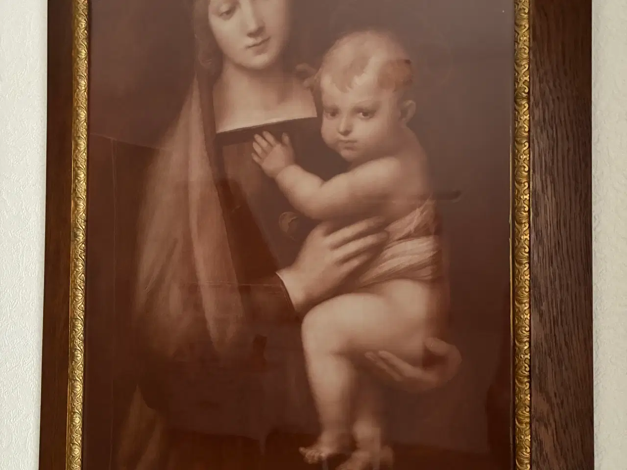 Billede 1 - Maleri Madonna med barn i flot træramme m guldkant