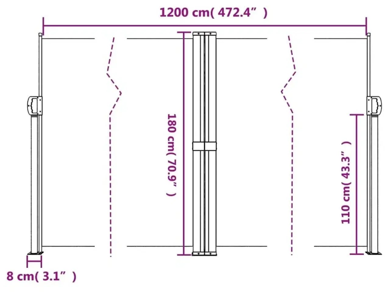 Billede 10 - Sammenrullelig sidemarkise 180x1200 cm sort