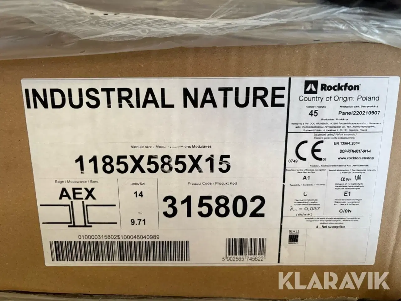 Billede 4 - Akustik- og loftsplader Rockfon Industrial Nature stenuld 388,4 m2 4 paller (40 kasser)
