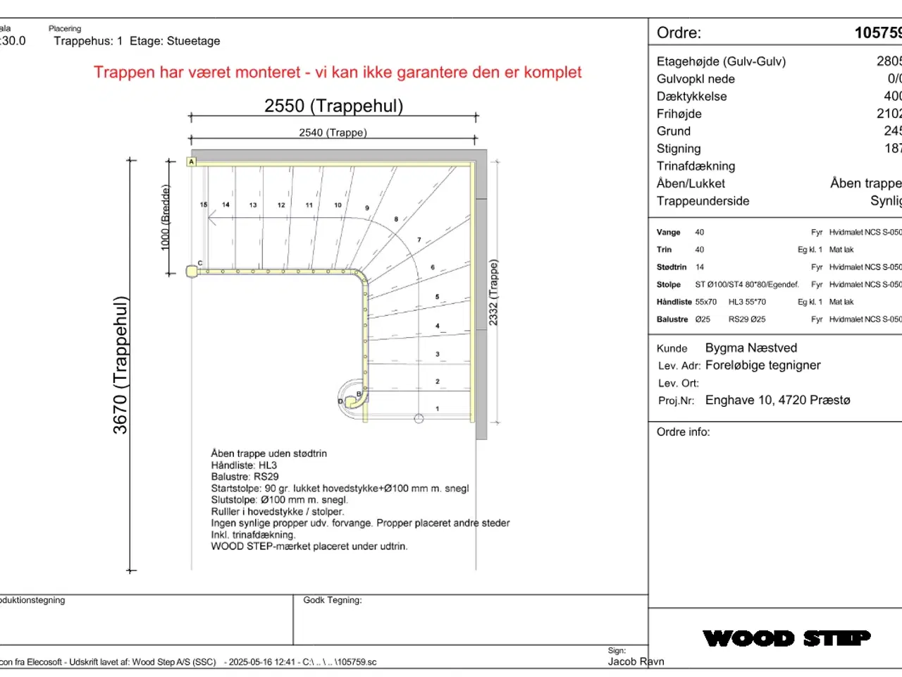 Billede 7 -  ¼-svingstrappe med trin og håndlister