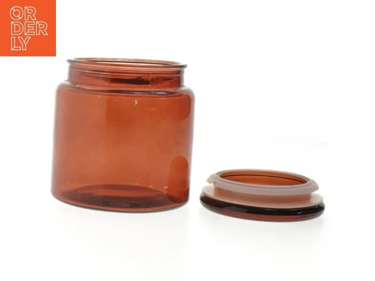 Billede 2 - Ravfarvet opbevaringsglas (str. Ø. 10 cm. længde. 13 cm)