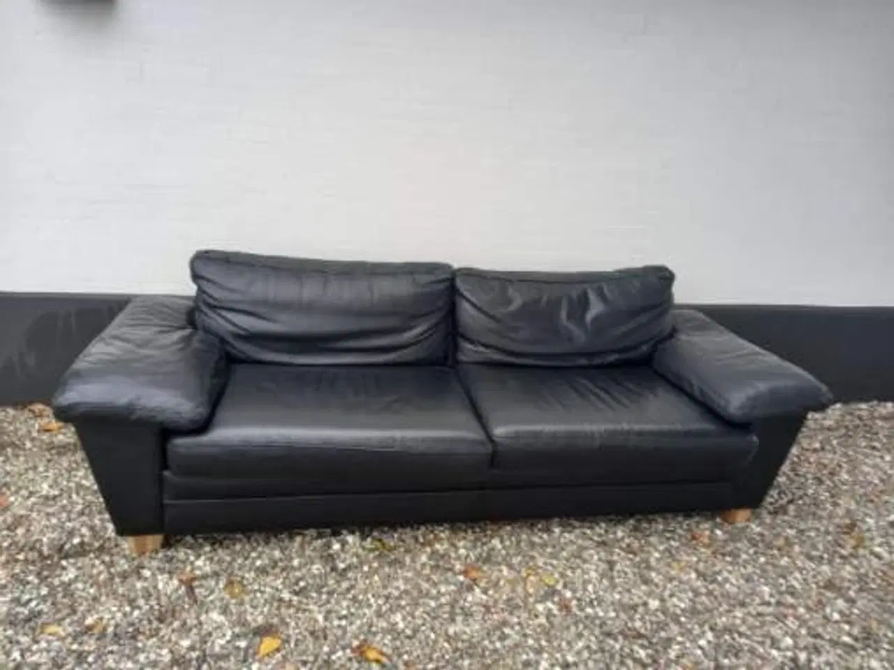 Billede 1 - Sofa okse læder sort.  