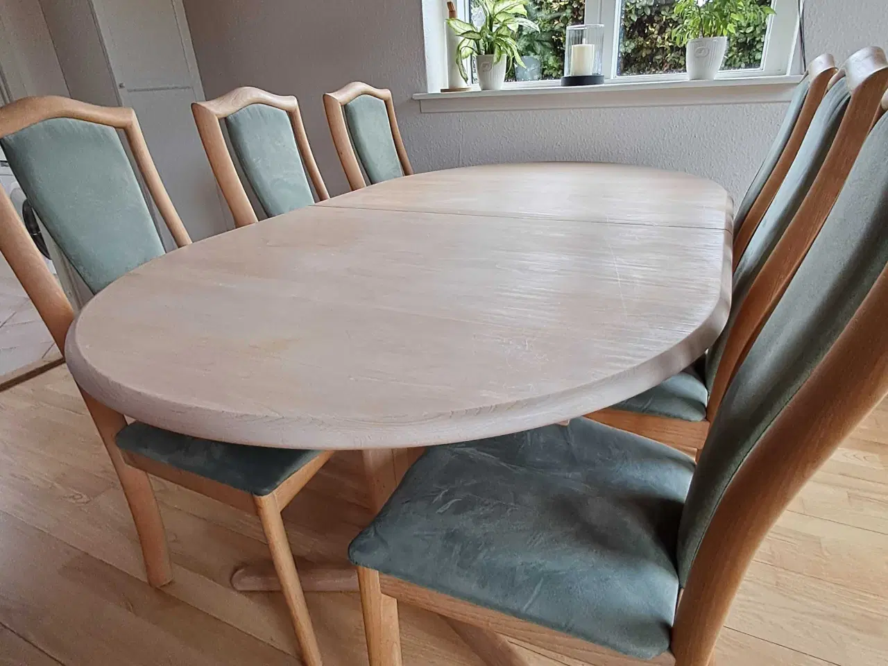 Billede 4 - Spisebord med 6 stole I sæbebehandlet bøg 