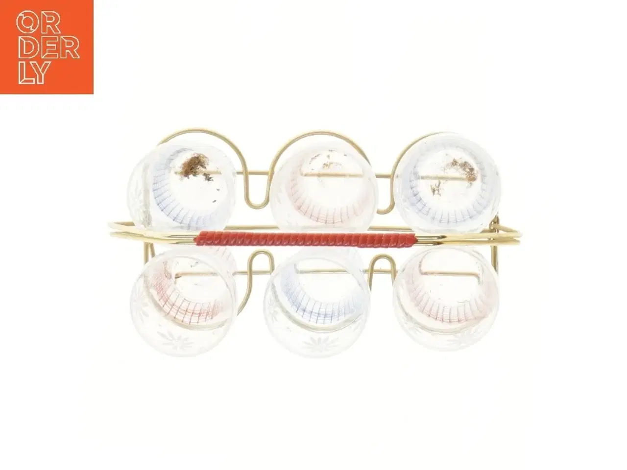 Billede 2 - Sæt med seks dekorerede glas og holder (str. 6 stkØ 6,5 cm længde 10 cm)