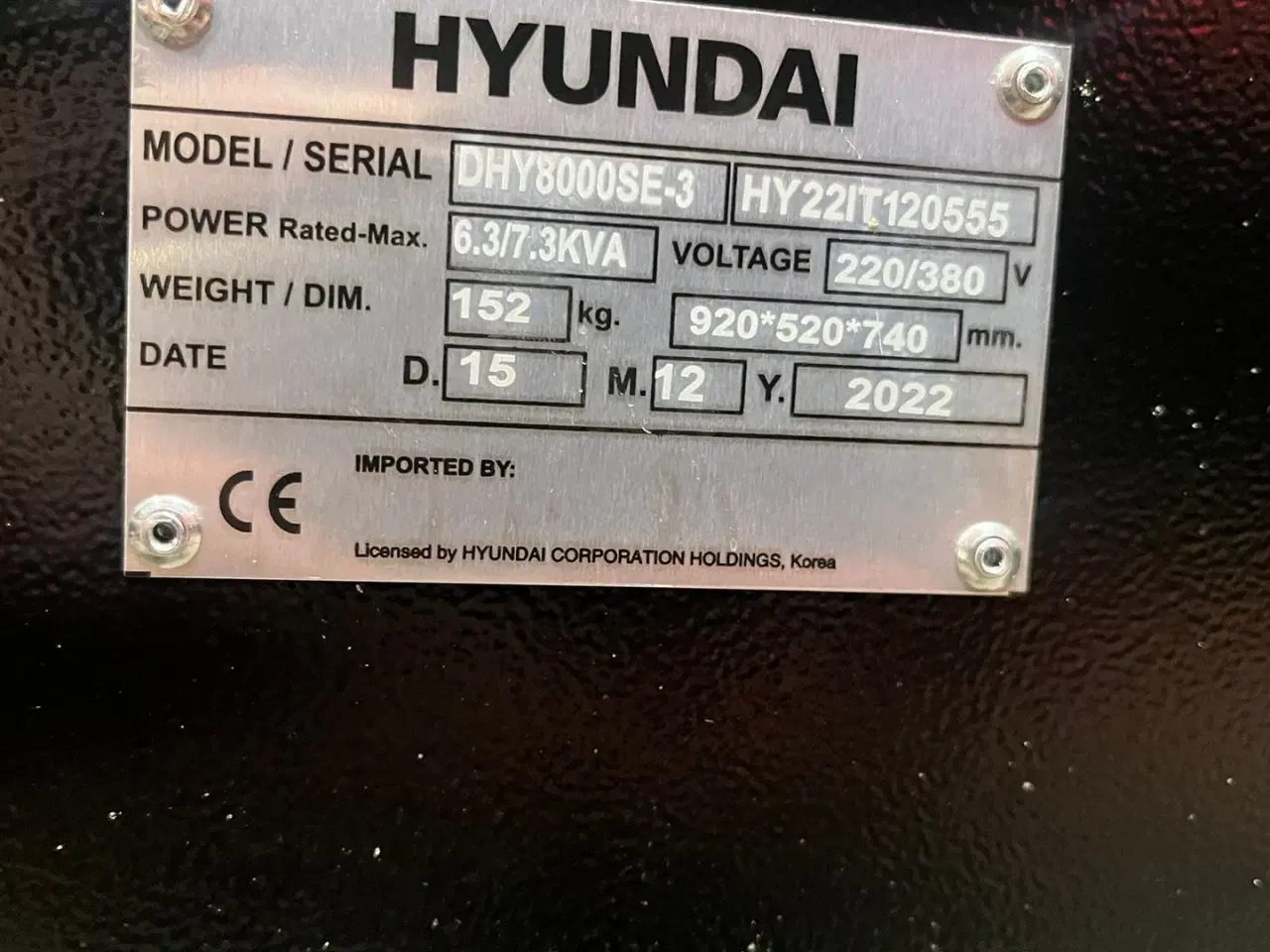 Billede 2 - Hyundai DHY8500SE-T Diesel generator