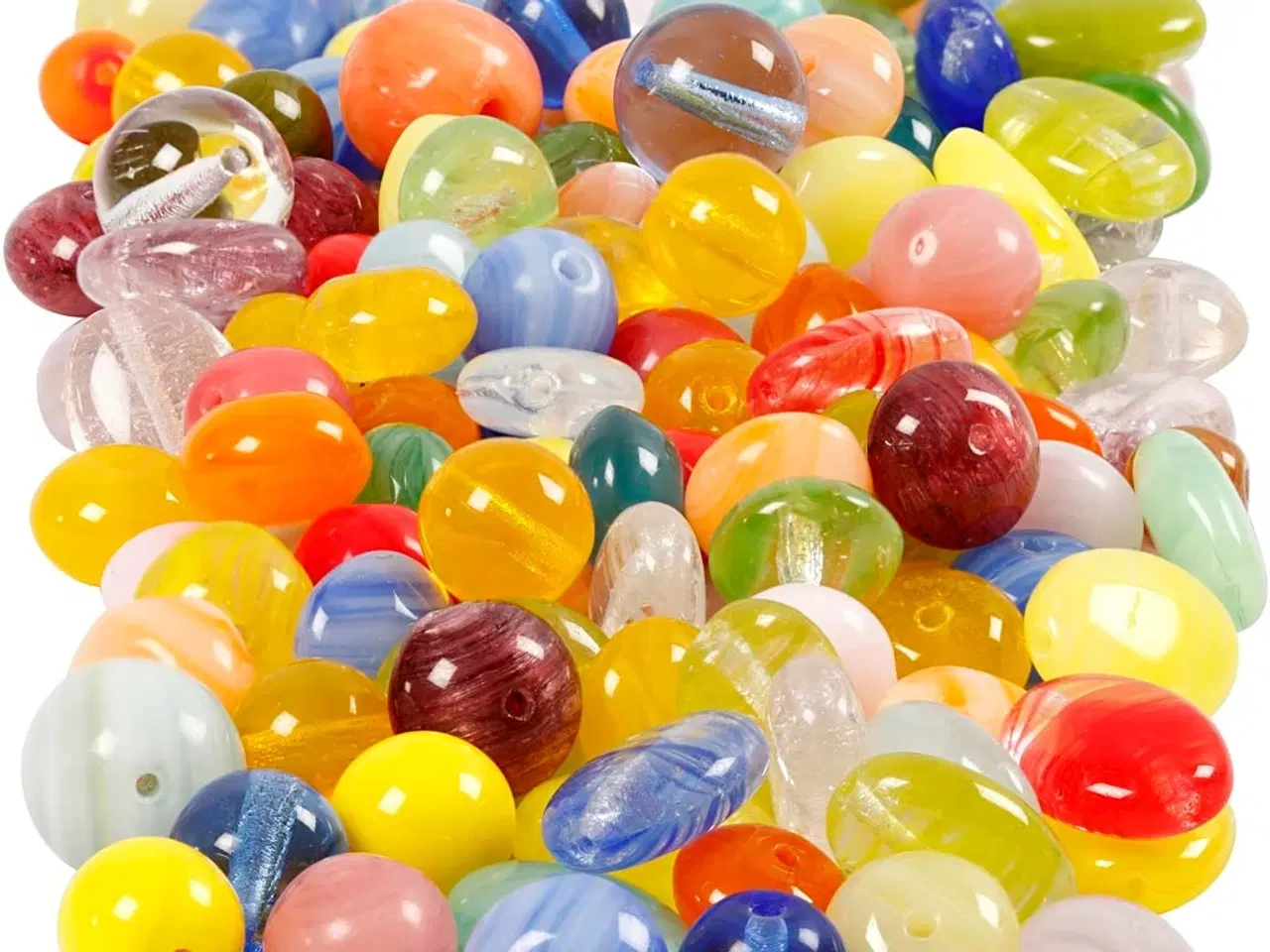 Billede 1 - Glasperler, rund, oval, rundflad, diam. 6-13 mm, hulstr. 0,5-1,5 mm, ass. farver, 350g/ 1 pk.