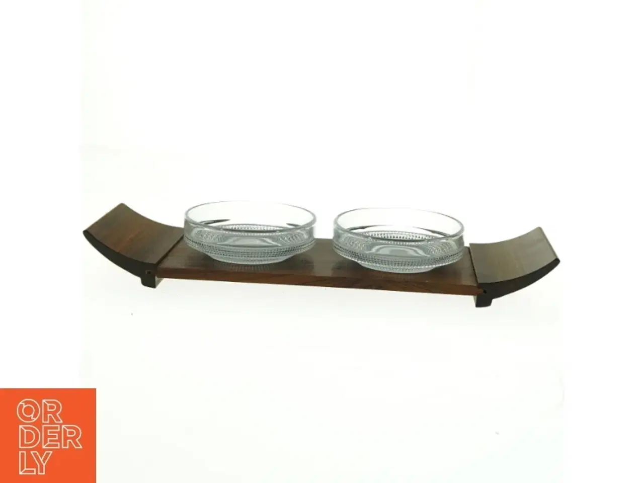 Billede 1 - Palisander Serveringsbakke med glas skåle (str. 38 x 11,5 cm)