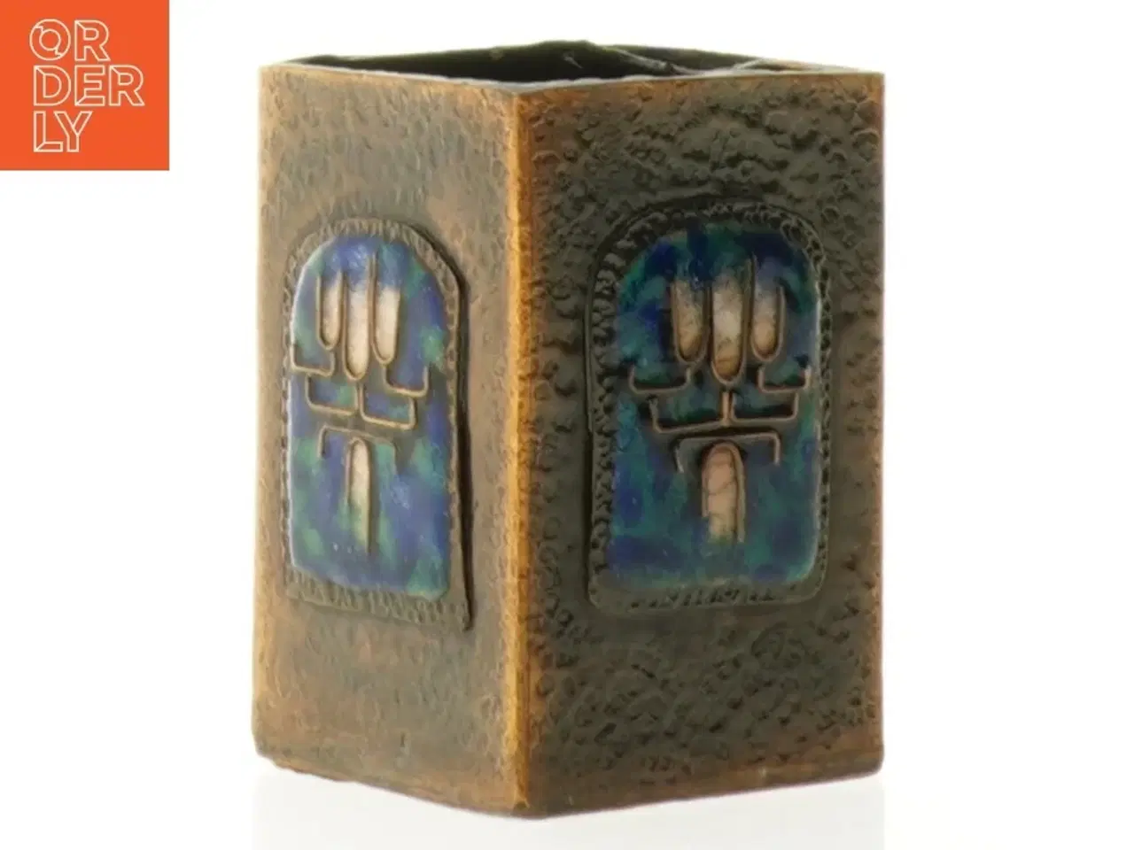 Billede 4 - Metal Vase med blå emalje dekoration (str. 9 x 6 cm)