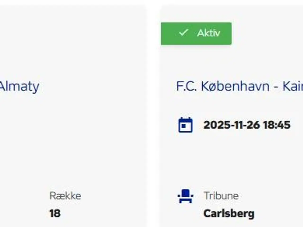 Billede 1 - 2 billet FCK - Kairat Almaty