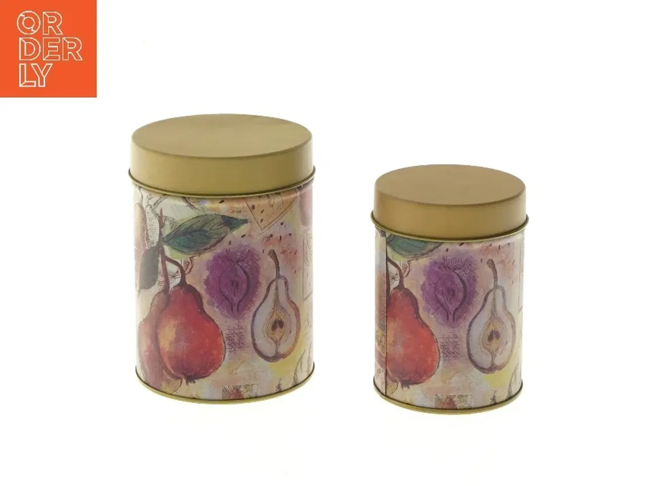 Billede 3 - Sæt af dekorerede metalbeholdere (str. Ø 9,5x13 og Ø 8x10 cm)