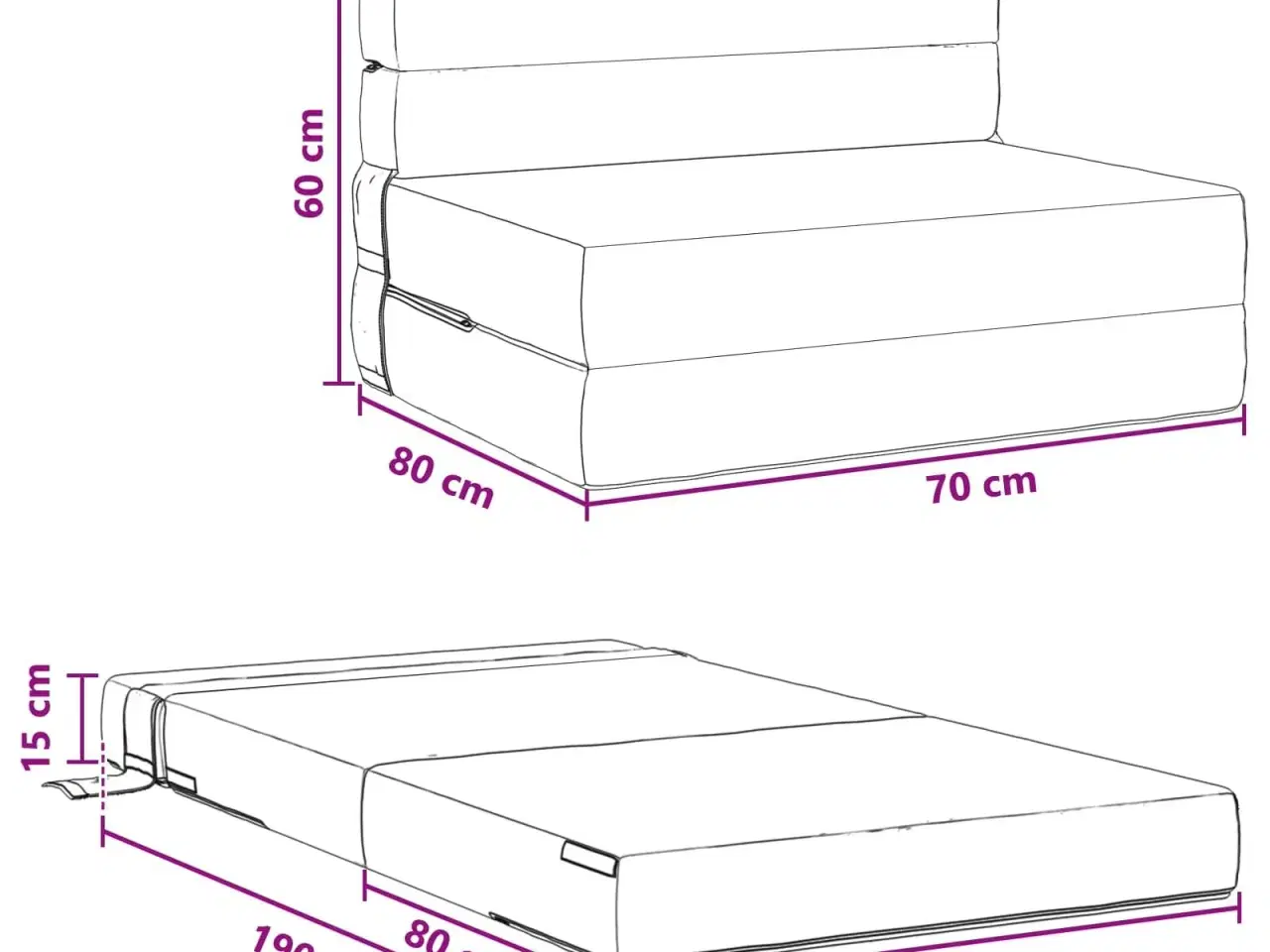 Billede 8 - Foldesofa seng Mørkegrå 190 x 70 x 15 cm Velourstof