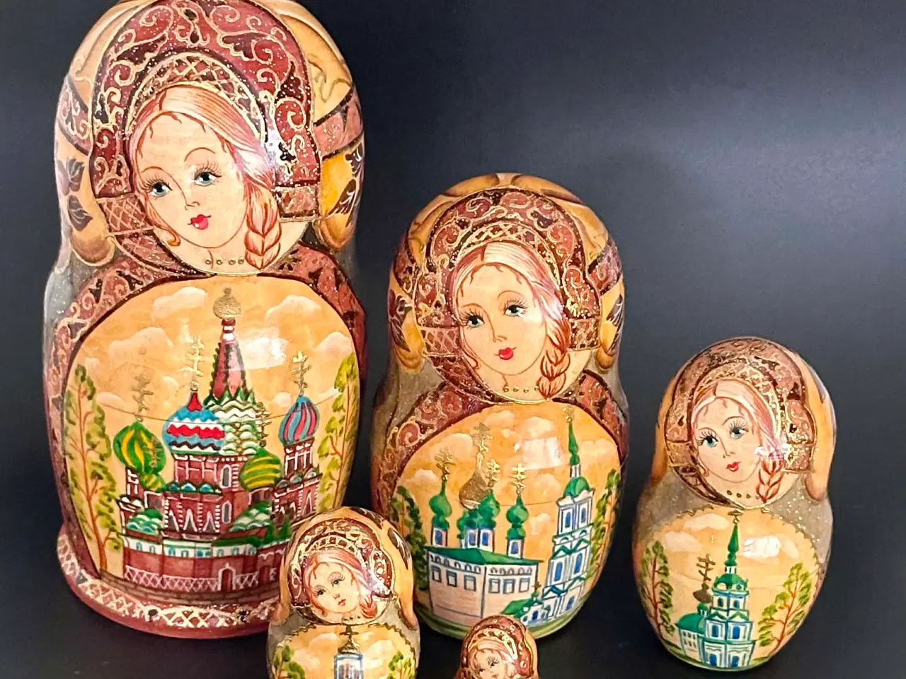 Billede 1 - Retro sæt af 5 ægte traditionelle russiske babushk