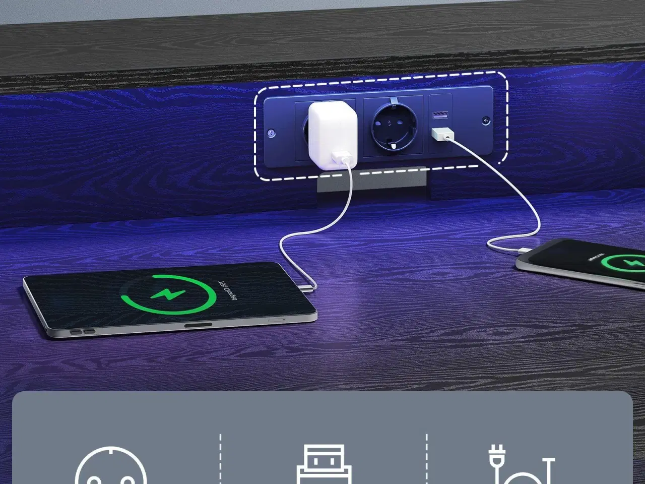 Billede 3 - Skrivebord til gaming VASAGLE med LED og strømudtag, 120 × 60 cm, klassisk sort