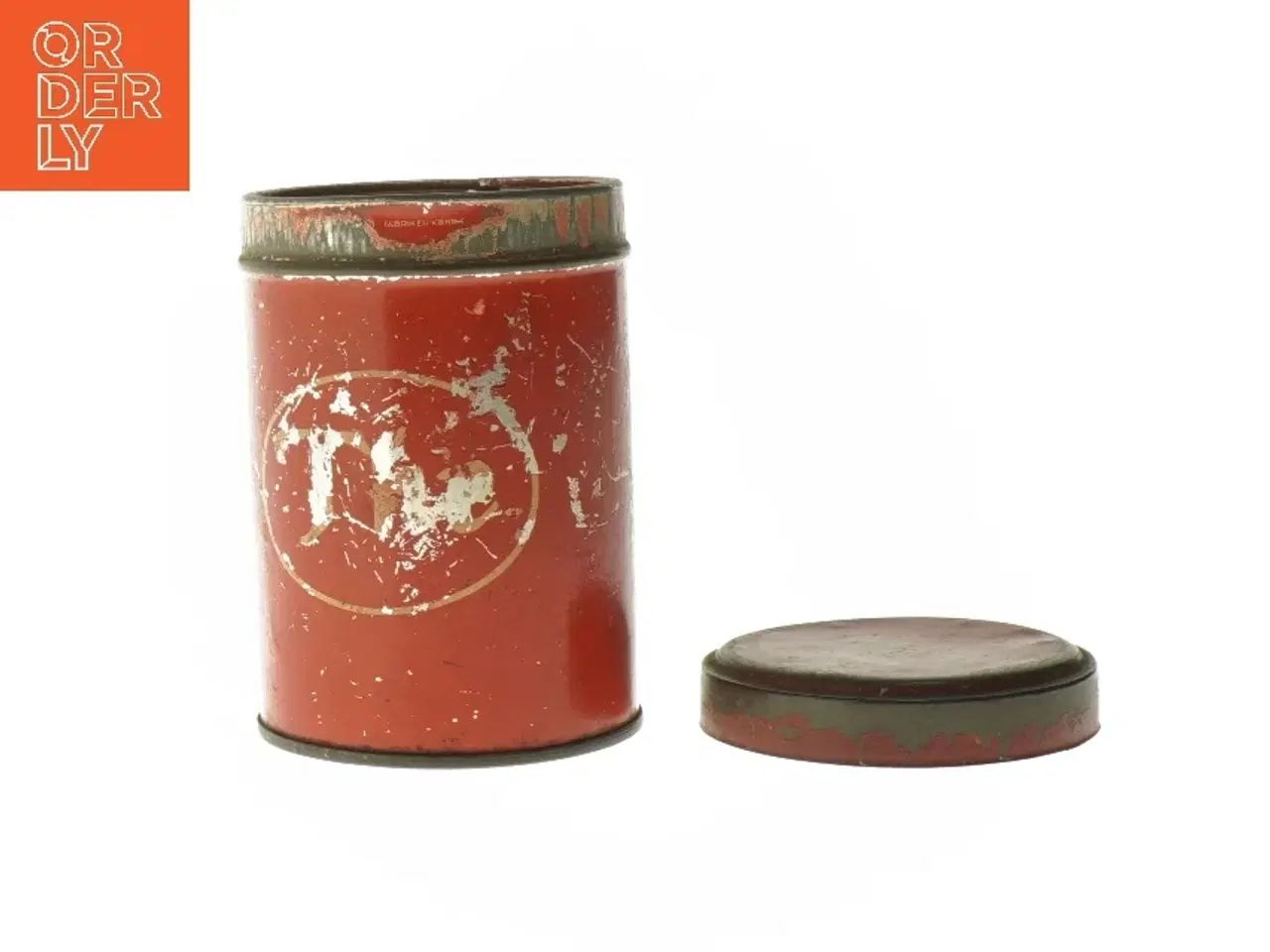 Billede 2 - Rund rød The metaldåse med låg (str. Ø 9,5 cm længde 13,5 cm)