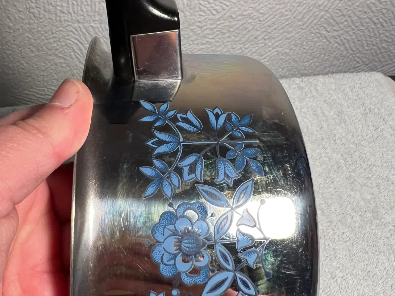Billede 8 - Retro Kasserolle med blå blomster.