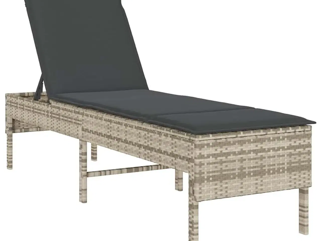 Billede 2 - Liggestol med hynde 55x200x44 cm polyrattan lysegrå