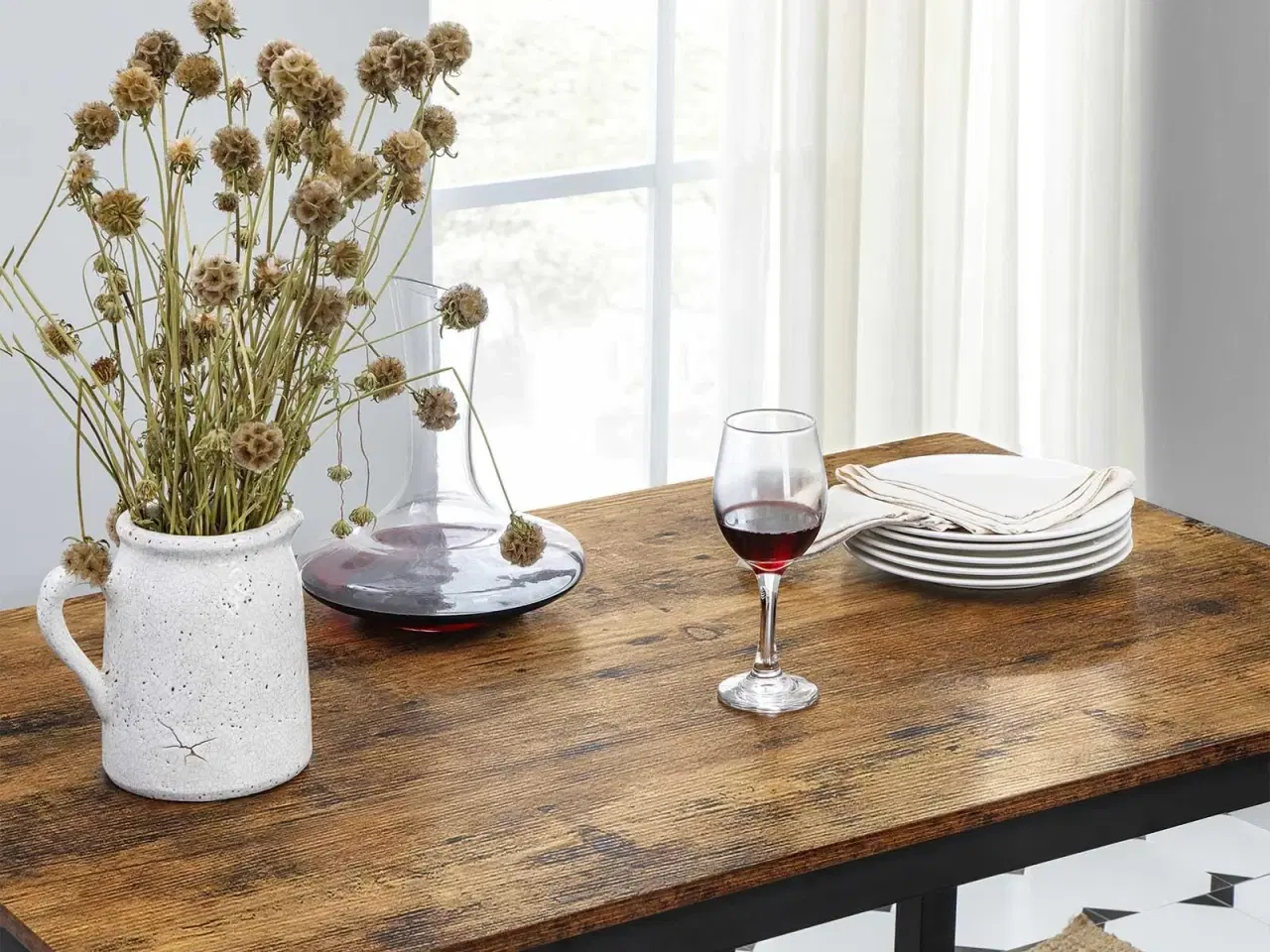 Billede 5 - Spisebord med 2 bænke industrielt design, rustik brun/sort, 110 × 70 × 75 cm