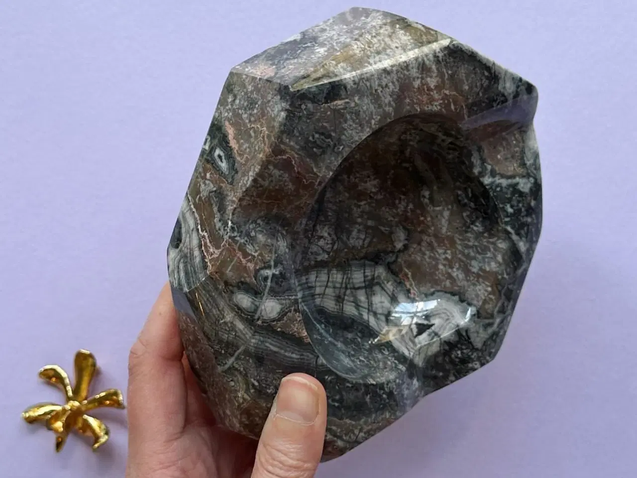 Billede 4 - Kraftig stenskål, grå/brun/hvid