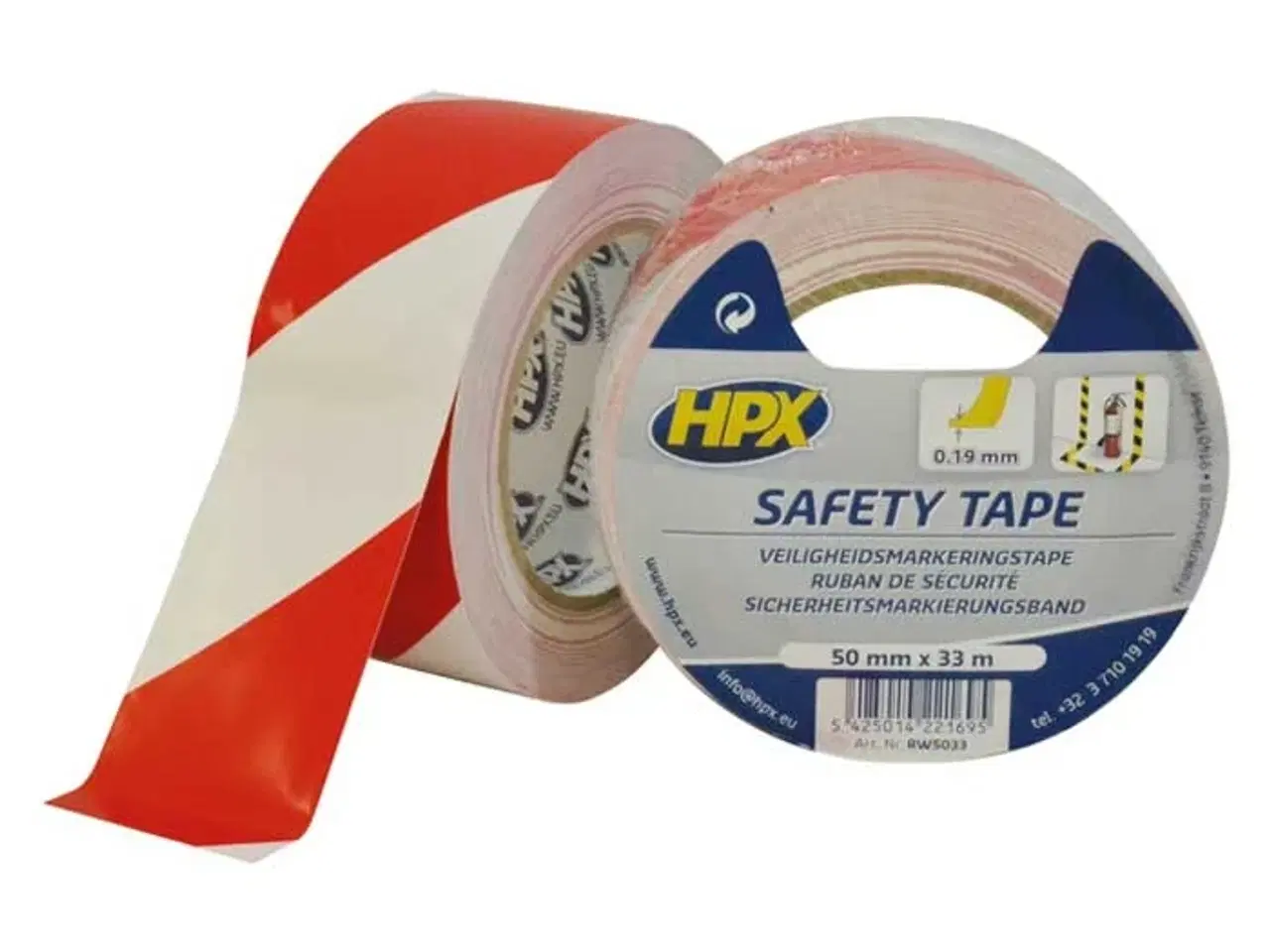 Billede 1 - HPX sikkerhedstape - rød/hvid selvklæbende 50mmx33m