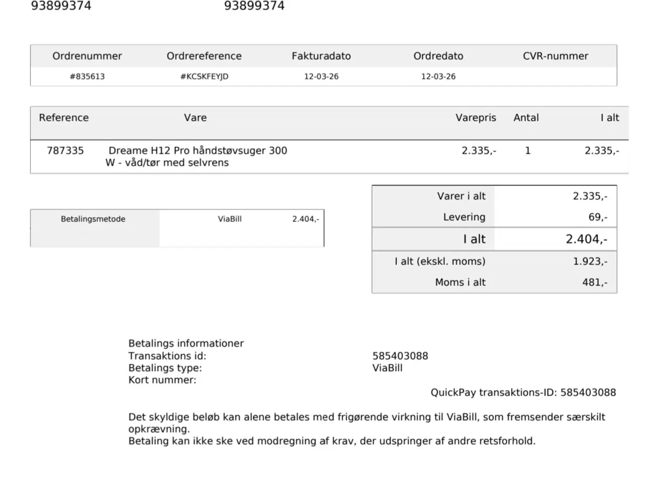 Billede 2 - Dreame H12 Pro – NY – KUN ÅBNET FOR KONTROL – KVIT