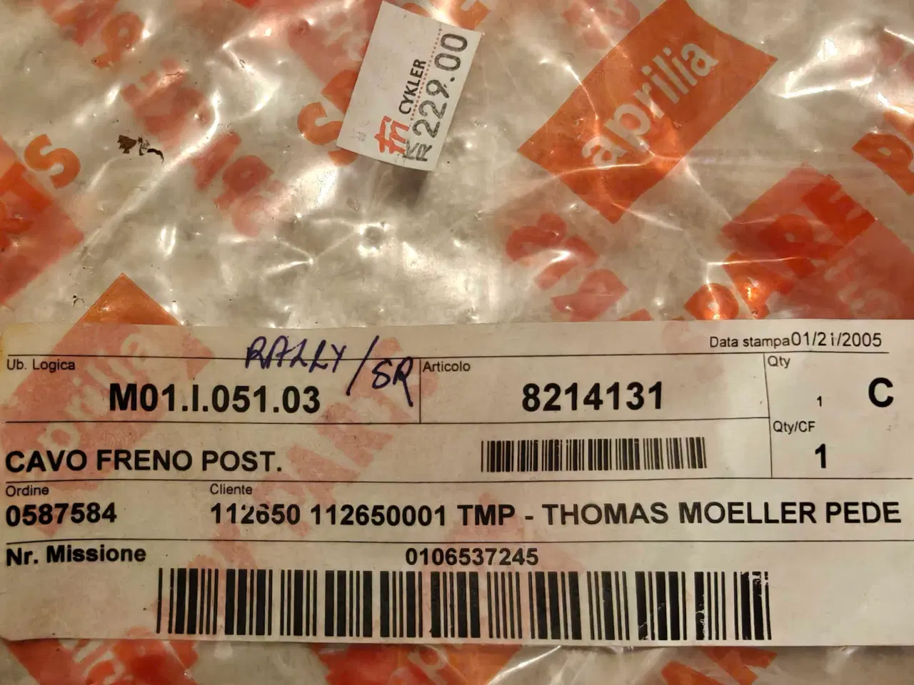 Billede 3 - Aprilia SR 50 /Rally. Nyt Originalt Bagbremsekabel