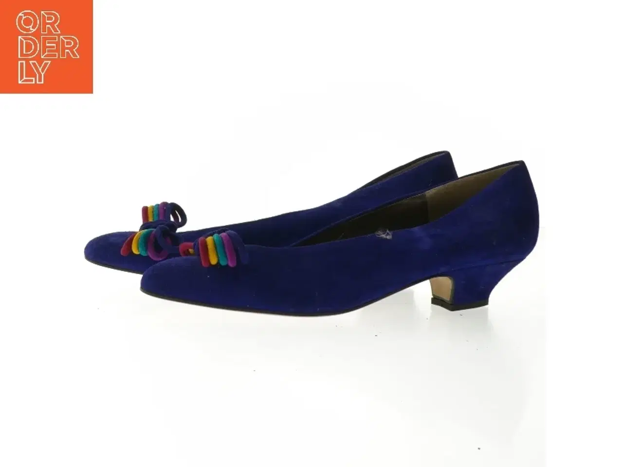 Billede 2 - Blå ruskindsko med regnbuelfarvede snørebånd fra Bruno Magli (str. 39)