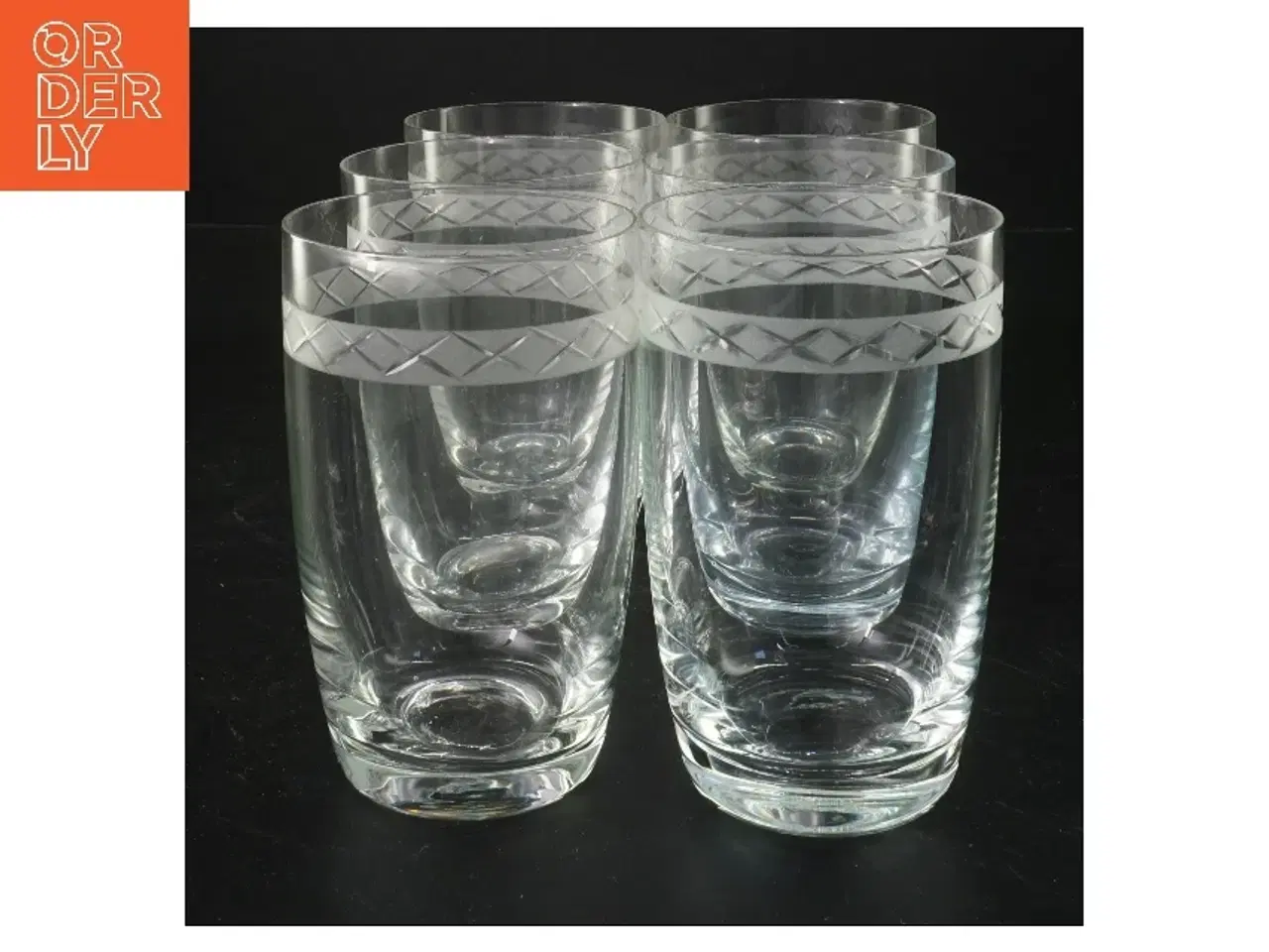 Billede 1 - Sæt med 6 glas med mønstret kant fra Holmegaard, Ejby (str. Ø 7,5x11,5 cm)
