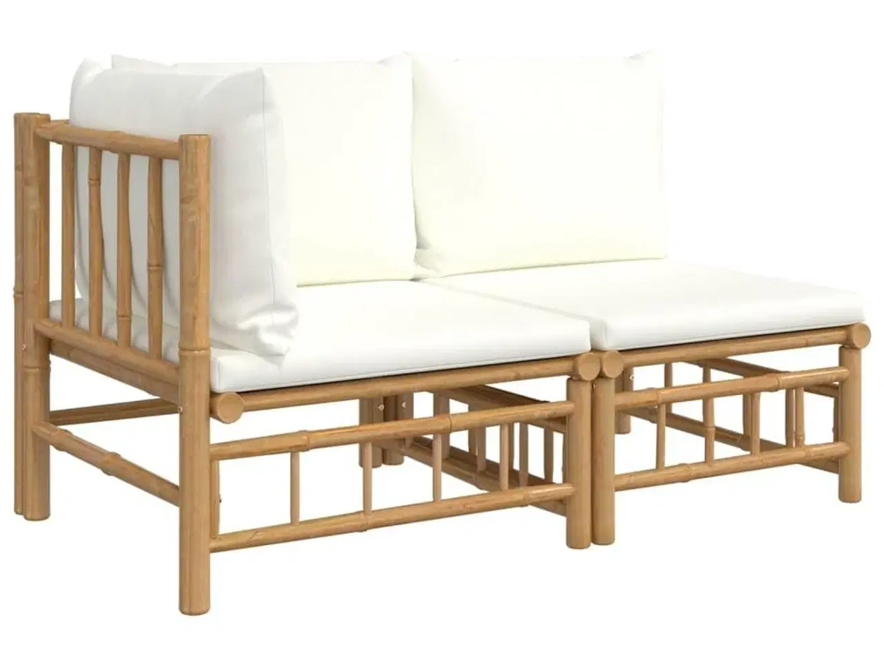 Billede 2 - Loungesæt til haven 2 dele med cremehvide hynder bambus