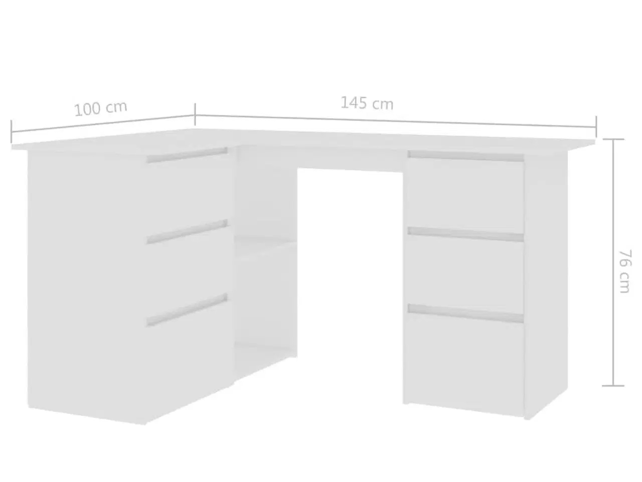 Billede 8 - Skrivebord til hjørne 145x100x76 cm konstrueret træ hvid