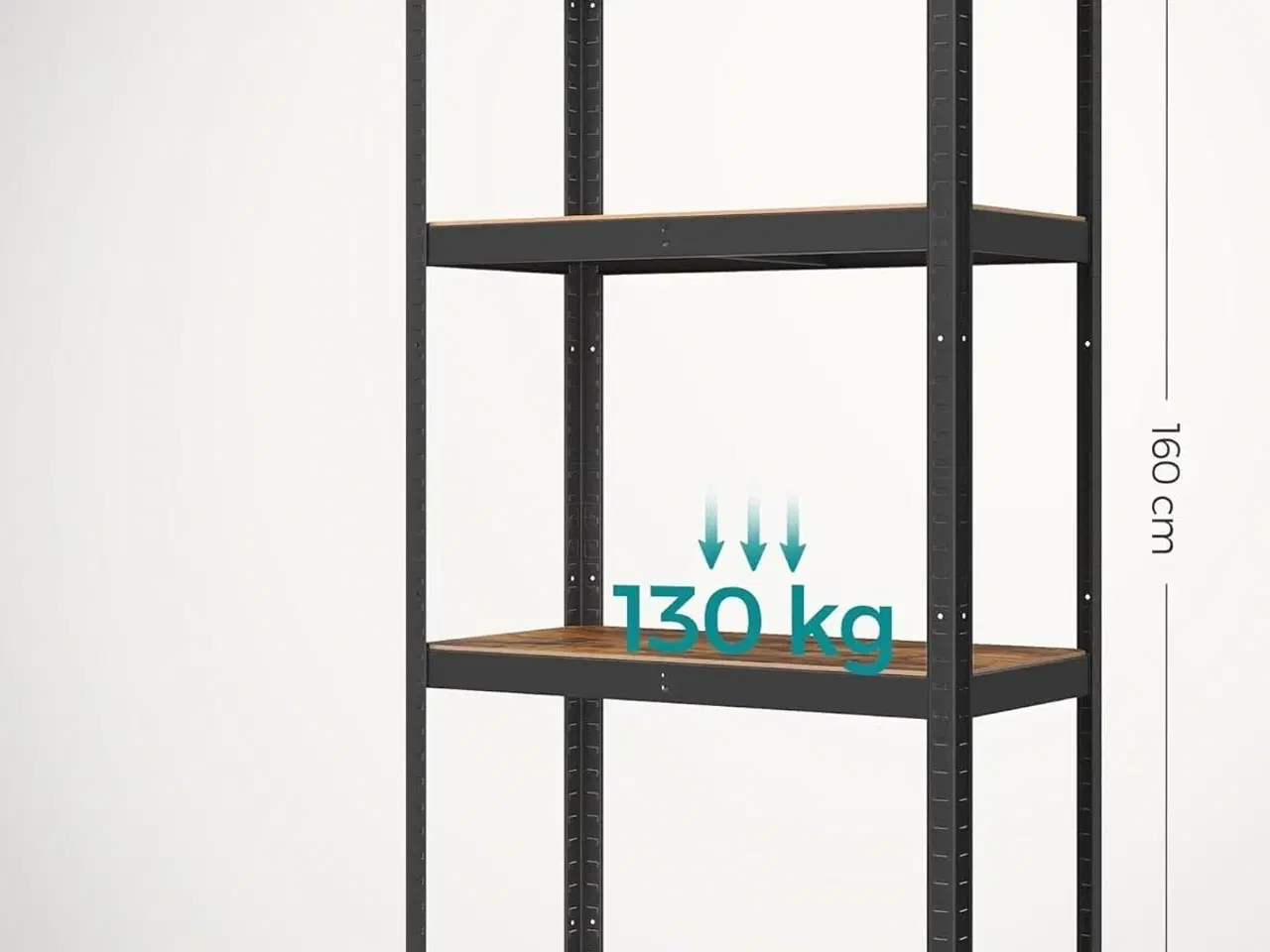 Billede 3 - Reol med hylder 40 × 80 × 160 cm, 520 kg bæreevne, industrielt look, justerbare opbevaringshylder, rustik brun/sort (GLR044B11)