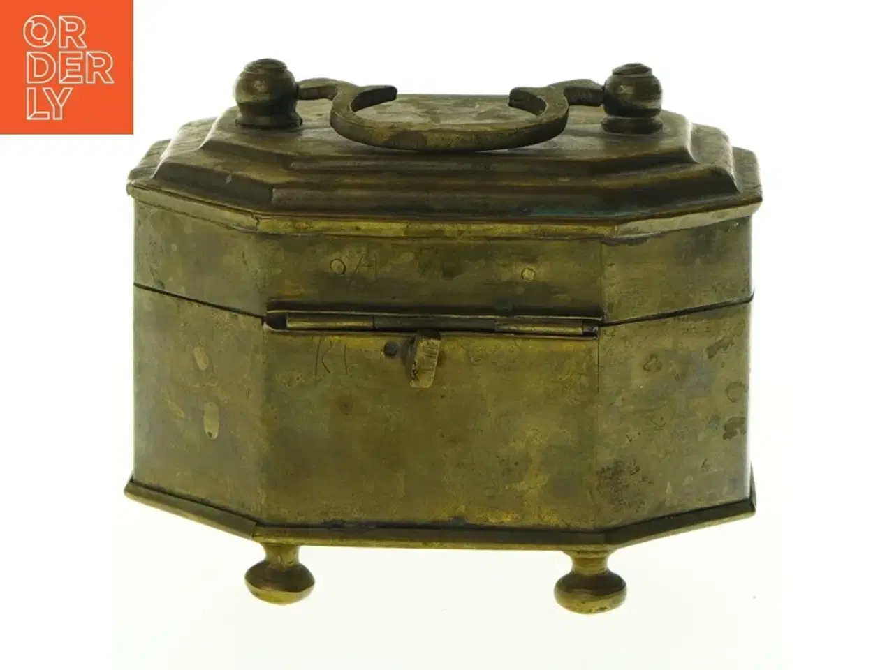 Billede 3 - Antik messing teboks (str. 12 x 9 cm)