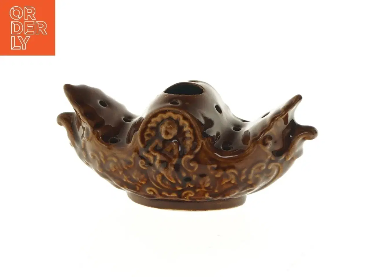 Billede 1 - Keramisk vase eller røgelseskar  med mønstret design (str. 25x10x12 cm)