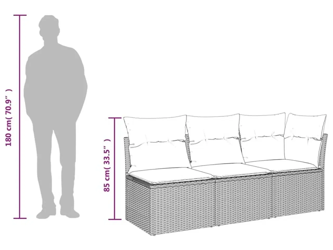 Billede 10 - 3-personers havesofa med hynder polyrattan sort