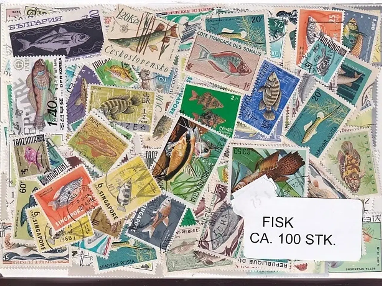 Billede 1 - Fisk på Frimærker St/ust, 100 stk.
