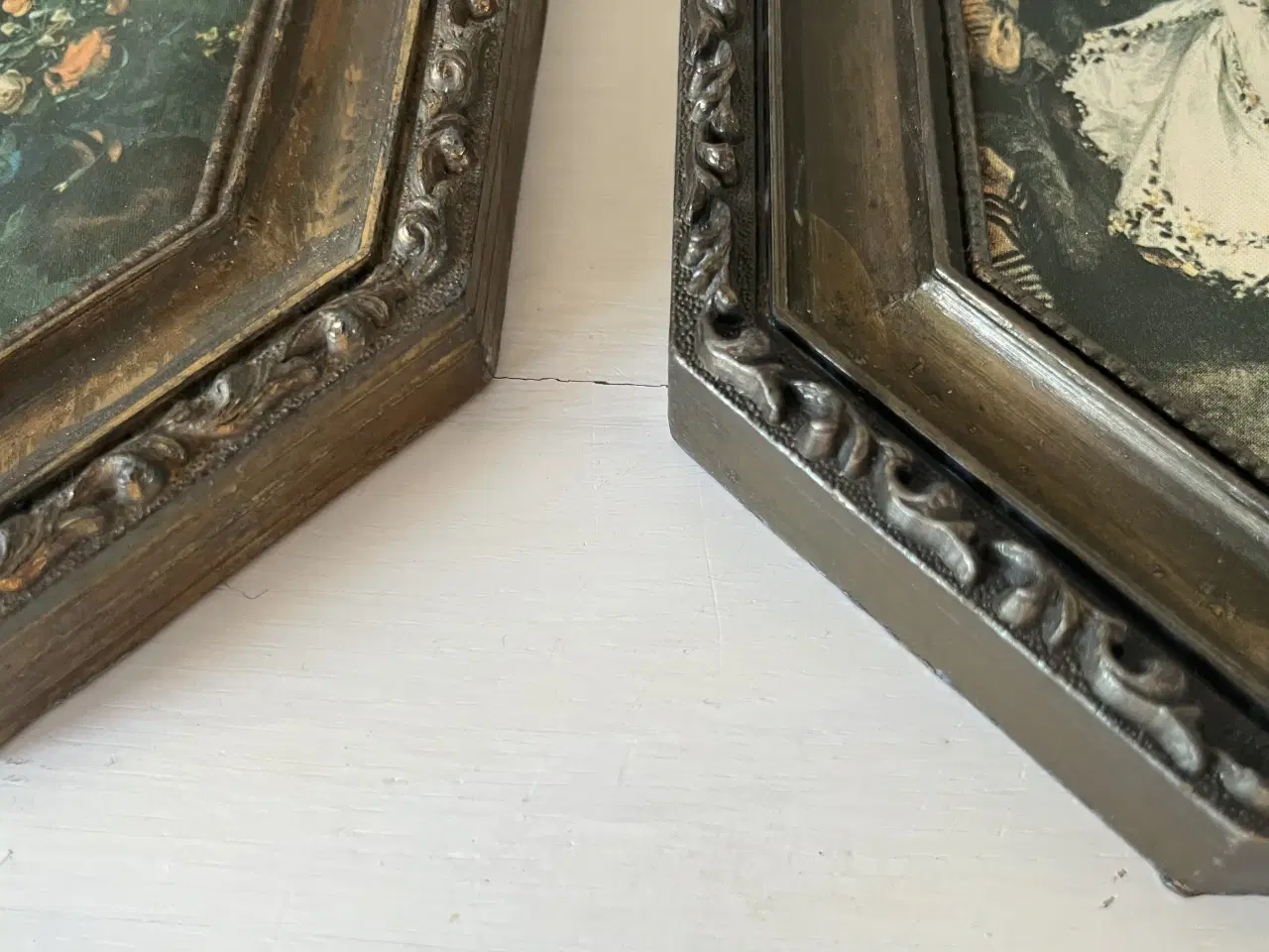 Billede 3 - 2 mindre ældre stof/silketryk i messing rammer