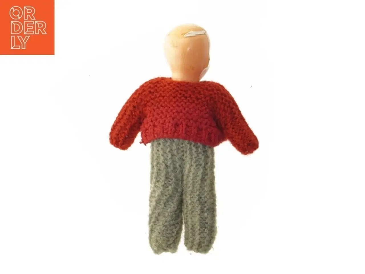 Billede 4 - Vintage Strikket dukke med rød sweater (str. 23 cm)